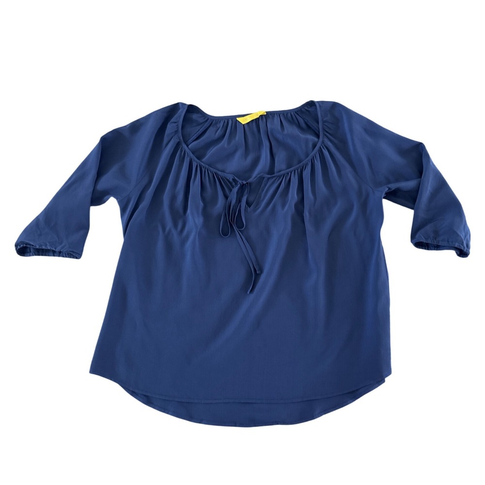 Aaron Ashe 100% Silk Tie Neck Top Women's Small Blue 3/4 Sleeve‎ Blouse